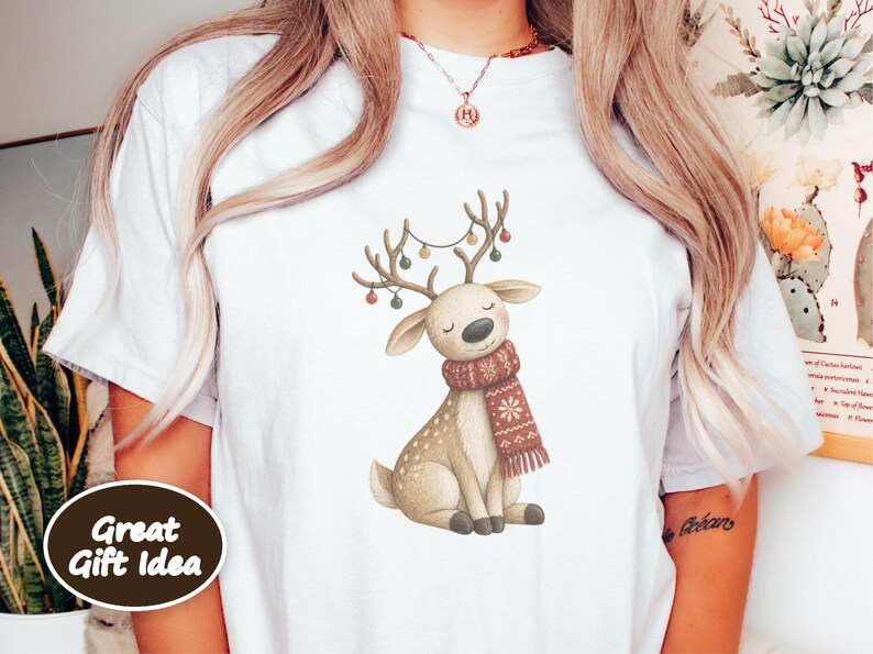 Whimsical Reindeer Christmas Shirt, Cozy Holiday Deer Sweatshirt, Cute Woodland Winter Tee image 5