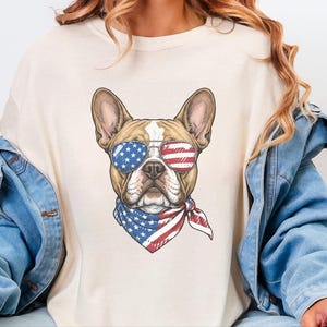 Comfort Colors Patriotic French Bulldog Sunglasses Shirt, Independence Day Anniversary Frenchie Dog Dad Tee, Patriotic Dog Gift immagine 8