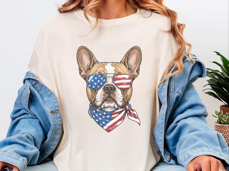 Comfort Colors Patriotic French Bulldog Sunglasses Shirt, Independence Day Anniversary Frenchie Dog Dad Tee, Patriotic Dog Gift immagine 8
