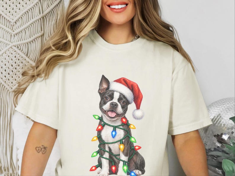 Boston Terrier Christmas Shirt, Boston Terrier Mom Gift, Holiday Dog Shirt, Christmas Puppy Sweatshirt, Dog Owner Gift, Dog Christmas Tee image 1