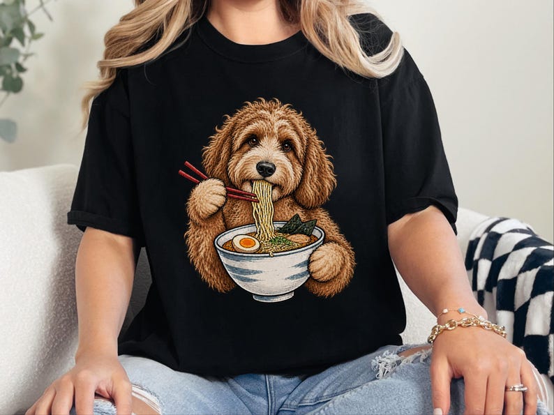 Labradoodle Lover Shirt, Labradoodle Gift, Ramen Lover Tee, Funny Dog Art image 2