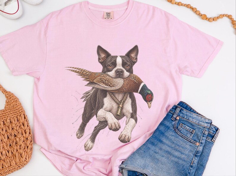 Boston Terrier Shirt, Pheasant Hunting Gift, Bird Hunter Tee, Outdoorsman Gift, Hunting Dog Shirt image 4