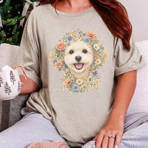 Maltipoo Print Shirt, Maltipoo Floral Face Tee, Spring Animal Art, Maltese Poodle Gifts, Dog Lover Tee, Maltese Poodle Fan, Mama Dog Owner image 3
