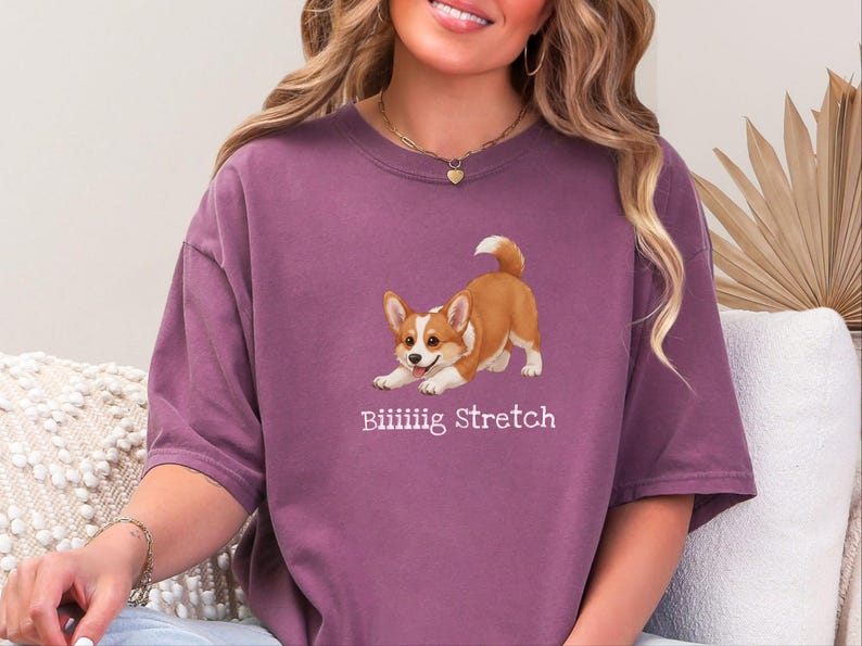 Comfort Colors Energetic Dog Biiiiig Stretch Corgi Tee, Corgi Fan Gift, Funny Animal Person Shirt, Pembroke Welsh Corgi Lover, Dog Owner image 1