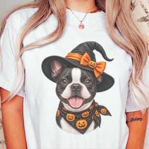 Camiseta de Halloween com Boston Terrier, Presente Assustador para Mãe de Cachorro, Camiseta para Dono de Cachorro Bruxo imagem 6