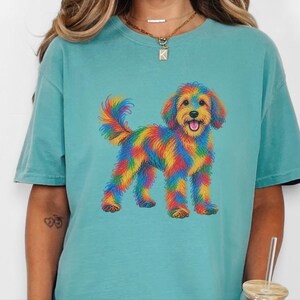 Aussiedoodle Shirt, Colorful Dog Art, Doodle Dog Gift, Aussiedoodle Mom Shirt, Rainbow Dog Lover Tee image 1