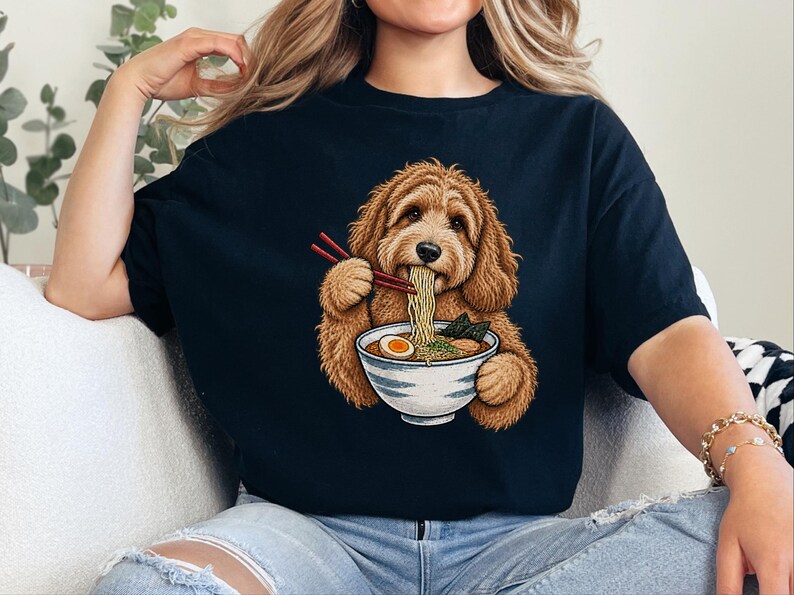 Labradoodle Shirt, Ramen Lover Gift, Labradoodle Mom Gift, Japanese Food Tee, Noodle Lover Shirt, Ramen Cat Art image 10
