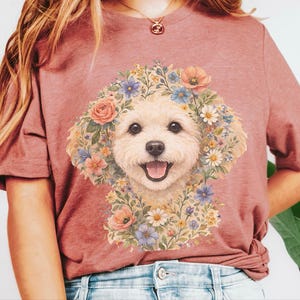 Maltipoo Print Shirt, Maltipoo Floral Face Tee, Spring Animal Art, Maltese Poodle Gifts, Dog Lover Tee, Maltese Poodle Fan, Mama Dog Owner image 2