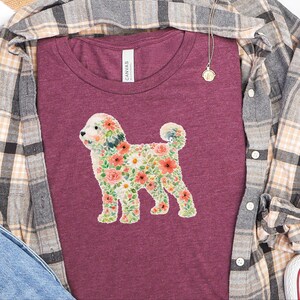 Sheepadoodle T-Shirt, Floral Sheepadoodle Silhouette Art Print, Boho Pet Lover Gift, Whimsical Doodle Art, Dog Mom Present image 4