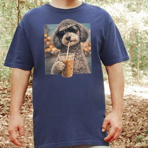 Comfort Colors Schnoodle Lover Iced Coffee Dog Shirt, Dog Drinking Coffee Tee, Schnoodle Mom Dad Gift, Cute Doodle Graphic Top, T-shirt image 3