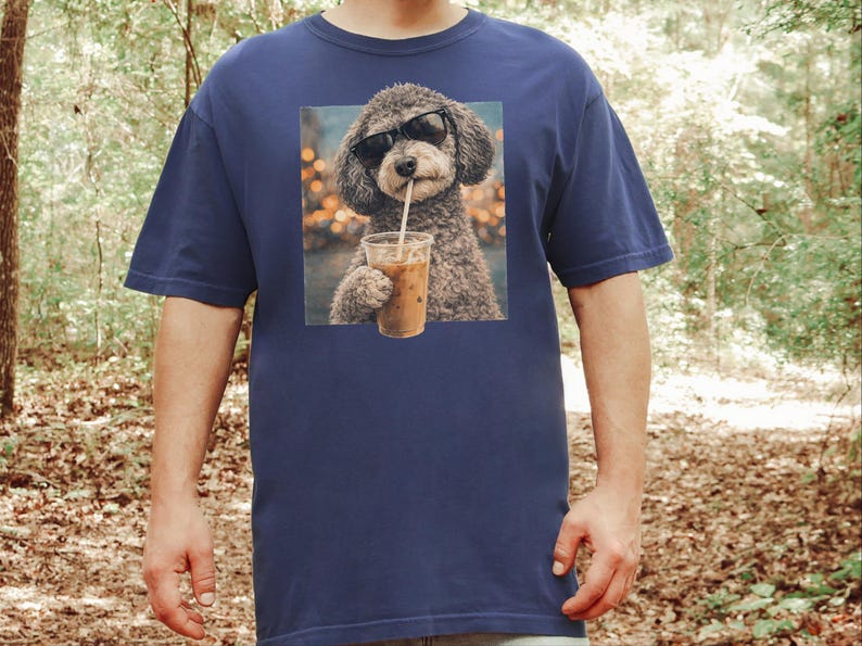 Comfort Colors Schnoodle Lover Iced Coffee Dog Shirt, Dog Drinking Coffee Tee, Schnoodle Mom Dad Gift, Cute Doodle Graphic Top, T-shirt image 3
