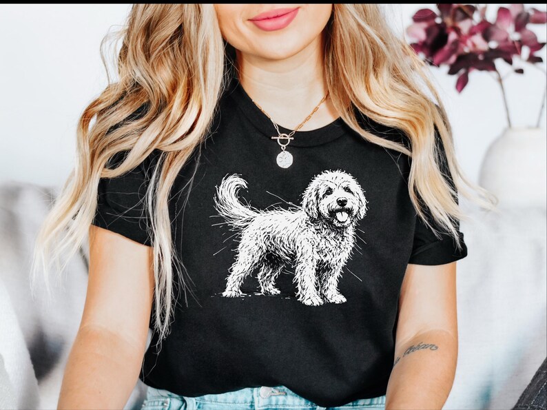 Golden Doodle Shirt and Canine Gift, Golden Doodle Sketch Custom Pet Art, Dog Mama Dad Apparel, Labradoodle Lover., Goldendoodle Shirt image 4