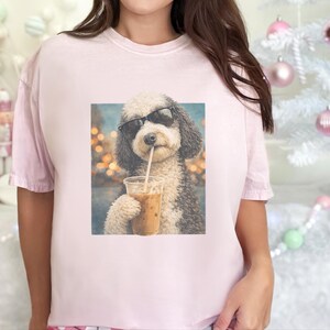 Comfort Colors Silly Dog Shirt, Iced Coffee Girly Tee, Sheepadoodle Cool Dog Mom Graphic Shirt, Coffee Lover Gift for Her, Dog Shirt Women image 2