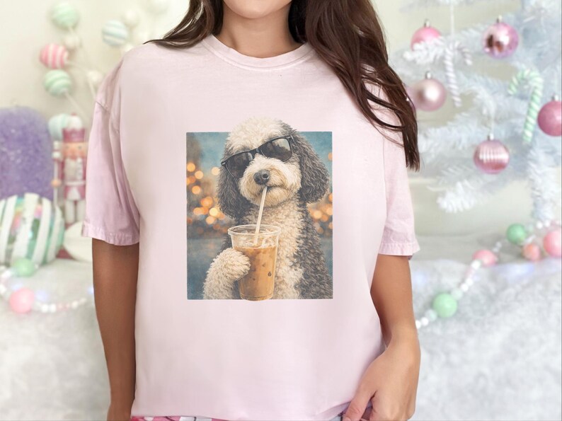 Comfort Colors Silly Dog Shirt, Iced Coffee Girly Tee, Sheepadoodle Cool Dog Mom Graphic Shirt, Coffee Lover Gift for Her, Dog Shirt Women image 2