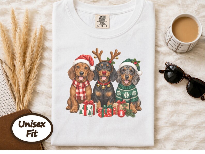 Christmas Dachshund Sweatshirt, Holiday Wiener Dog Shirt, Doxie Mom Gift, Festive Puppy Crewneck, Christmas Dog Lover Gift afbeelding 9