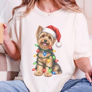 T-shirt de Noël Yorkshire Terrier, Cadeau de Noël Yorkshire Terrier, T-shirt de Noël pour chien, T-shirt Yorkshire Terrier, T-shirt pour chien avec bonnet de Père Noël, Cadeau pour amoureux des Yorkshire Terriers image 1