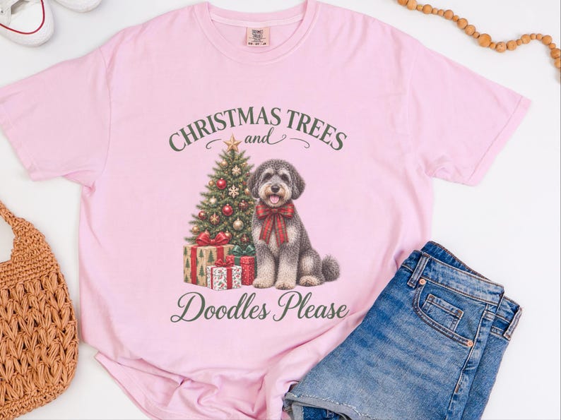 Schnoodle Christmas Shirt, Schnoodle Mom Gift, Christmas Trees and Doodles Please, Holiday Dog Lover Tee, Winter Pet Shirt image 10