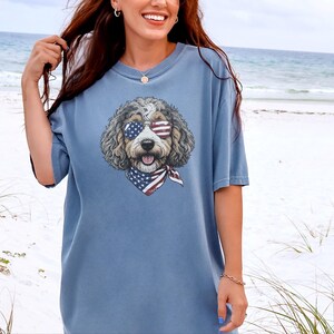Comfort Colors Patriotic Aussiedoodle Shirt, Semiquincentennial Independence Day Patriotic Dog Owner Clothing, American Goldendoodle Mother image 8