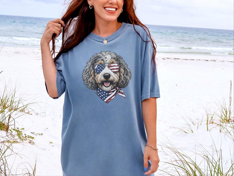 Comfort Colors Patriotic Aussiedoodle Shirt, Semiquincentennial Independence Day Patriotic Dog Owner Clothing, American Goldendoodle Mother image 8