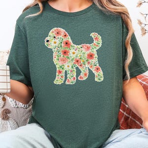 Cockapoo Silhouette Sweatshirt, Floral Dog Print Tee, Botanical Puppy Nursery Art, Cockapoo Floral Silhouette image 2