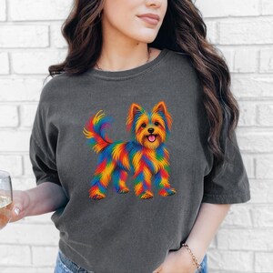 Yorkie Mom Shirt, Yorkie Lover Gift, Colorful Dog Tee, Yorkshire Dog Art, Puppy Graphic Tee, Dog Mom Sweatshirt image 3