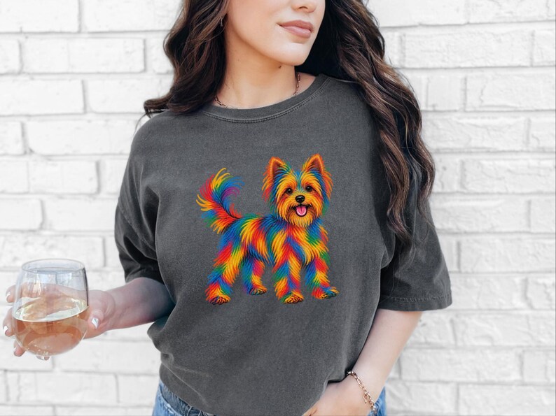 Yorkie Mom Shirt, Yorkie Lover Gift, Colorful Dog Tee, Yorkshire Dog Art, Puppy Graphic Tee, Dog Mom Sweatshirt image 3
