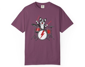 Corgi Dad Shirt, Drummer Gift Idea, Rock Dog Shirt, Music Fan Tee, Corgi Playing Drums, Funny Dog Lover Gift, Band Merch Tee