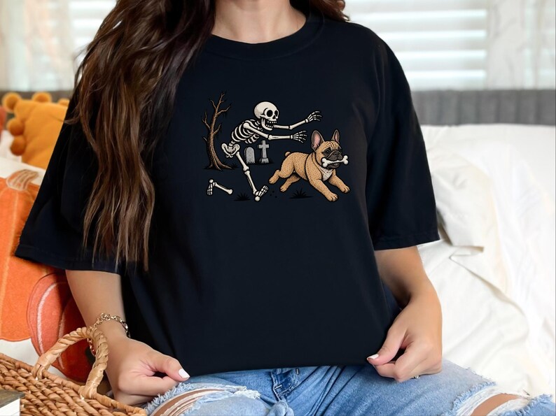 French Bulldog Halloween Shirt, Skeleton Dog Shirt, Funny Frenchie Gift, Spooky Pet Lover Tee, French Bulldog Mom Gift image 7