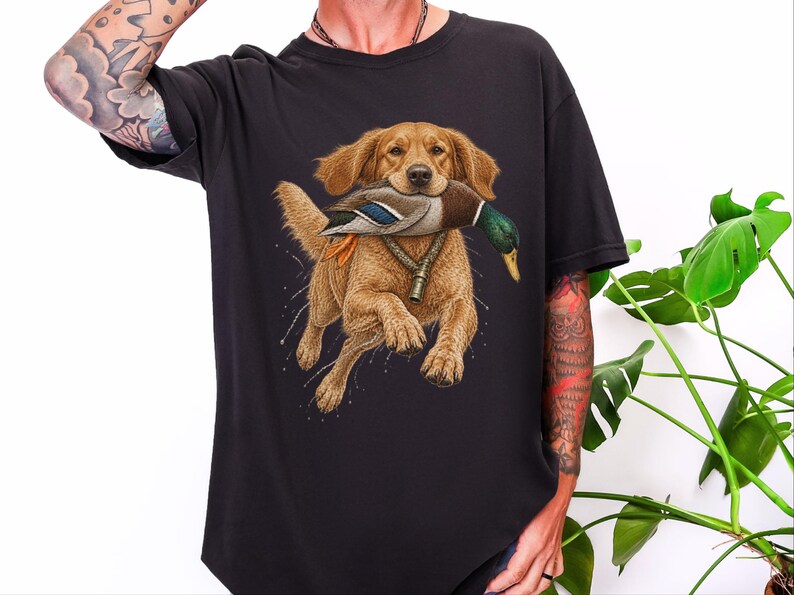 Golden Retriever Hunting Shirt, Duck Hunter Gift, Waterfowl Hunting Tee, Bird Dog Art Shirt, Duck Season Shirt, Outdoor Sportsman Gift image 3