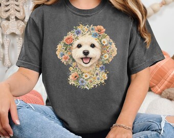 Watercolor Floral Maltipoo Cute Puppy Apparel Cottagecore Dog Lover Tee