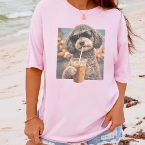 Comfort Colors Schnoodle Lover Iced Coffee Dog Shirt, Dog Drinking Coffee Tee, Schnoodle Mom Dad Gift, Cute Doodle Graphic Top, T-shirt image 8