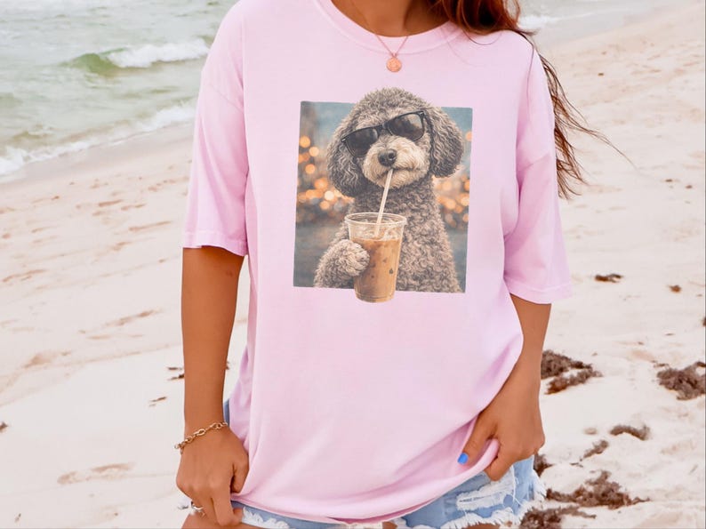 Comfort Colors Schnoodle Lover Iced Coffee Dog Shirt, Dog Drinking Coffee Tee, Schnoodle Mom Dad Gift, Cute Doodle Graphic Top, T-shirt image 8