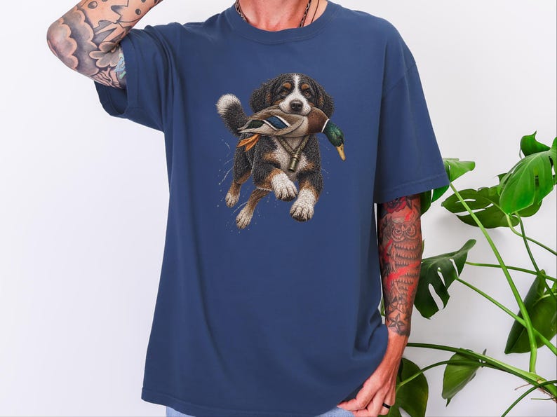 Bernedoodle jachtshirt, cadeau voor watervogeljager, shirt voor eendenjacht, T-shirt voor sportieve honden, cadeau voor Bernedoodle-eigenaar afbeelding 8