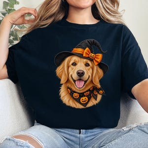 Halloween Dog Shirt, Witch Dog Shirt, Golden Retriever Mom Gift, Fall Dog Lover Tee, Golden Mom Gift image 1