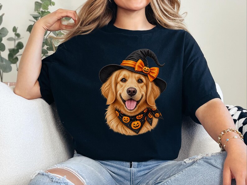 Halloween Dog Shirt, Witch Dog Shirt, Golden Retriever Mom Gift, Fall Dog Lover Tee, Golden Mom Gift image 1