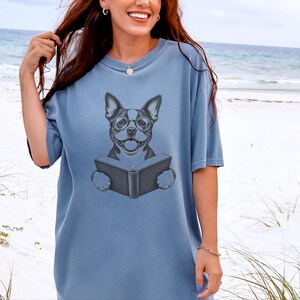 Boston Terrier Reading Book Shirt, Bookish Dog Tee, Boston Terrier Gift, Dog Lover Book Tee, Library Shirt image 5