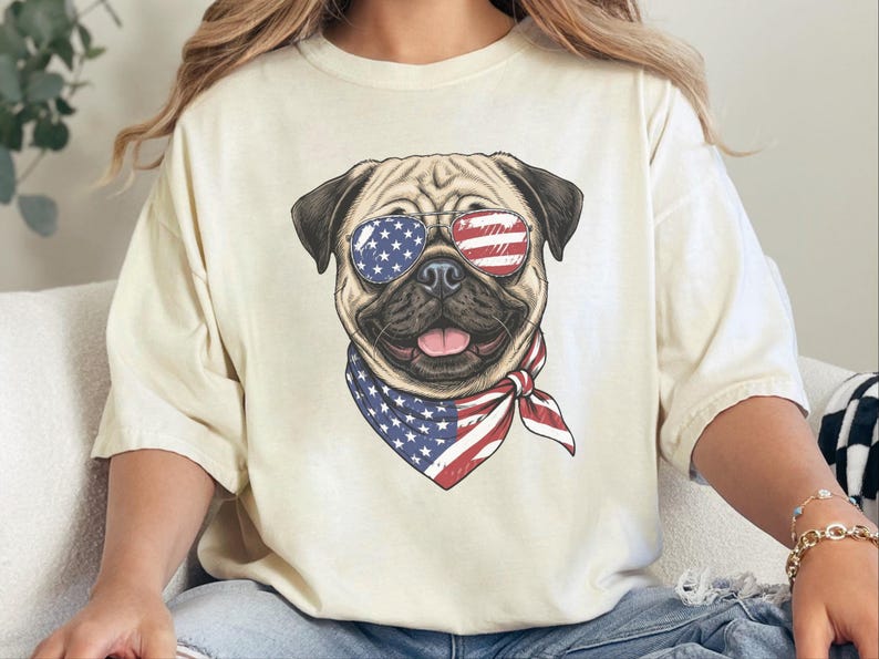 Comfort Colors Patriotisch Hondenshirt, Grappige Mopshond Sweatshirt, Patriotisch T-shirt met Amerikaanse Vlag en Mopshond, Shirt voor de Amerikaanse Onafhankelijkheidsdag (4 juli) afbeelding 8