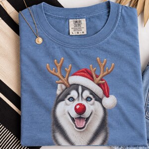 Husky Christmas Shirt, Christmas Dog Sweatshirt, Husky Lover Gift, Santa Paws Holiday Tee, Siberian Husky Mom Shirt image 4