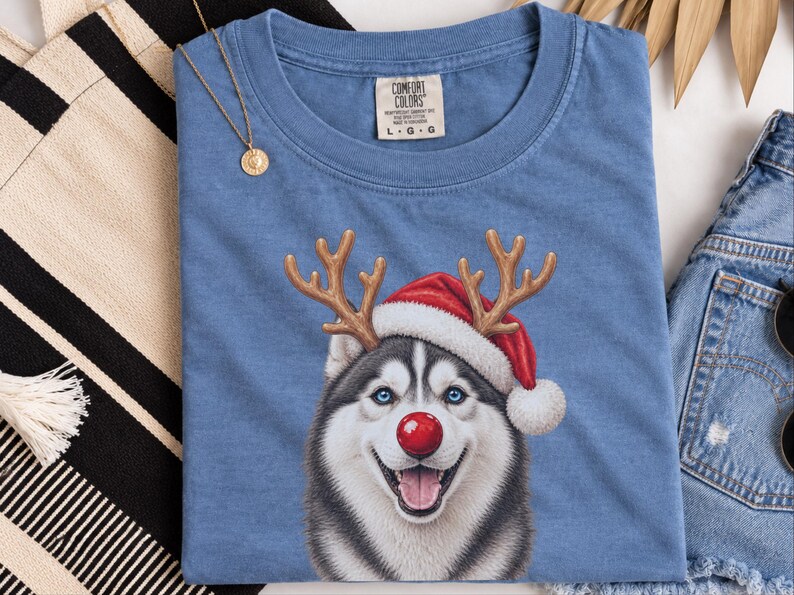 Husky Christmas Shirt, Christmas Dog Sweatshirt, Husky Lover Gift, Santa Paws Holiday Tee, Siberian Husky Mom Shirt image 4