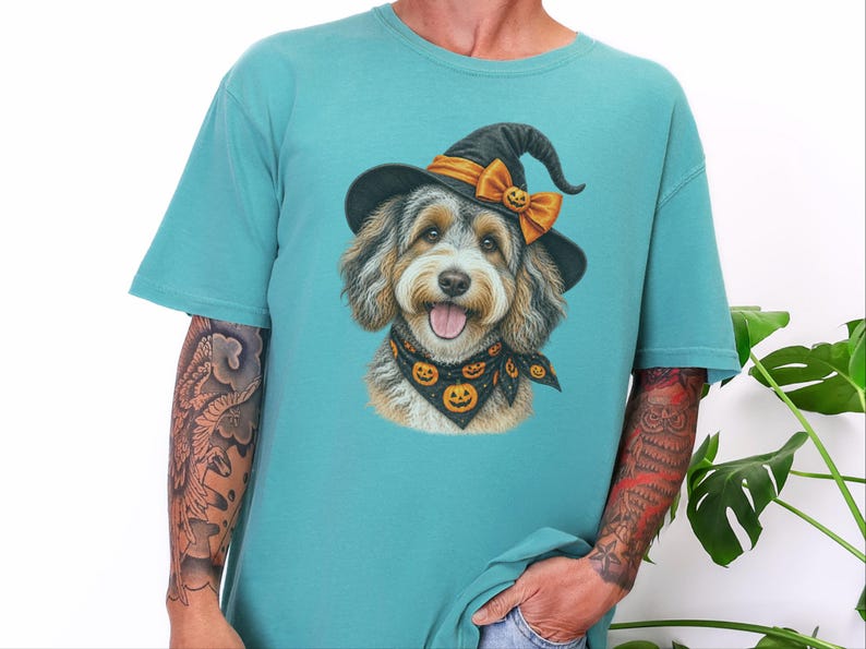 Witch Dog Shirt, Aussiedoodle Shirt, Doodle Mom Halloween Gift, Spooky Dog Lover Tee, Halloween Dog Shirt image 6