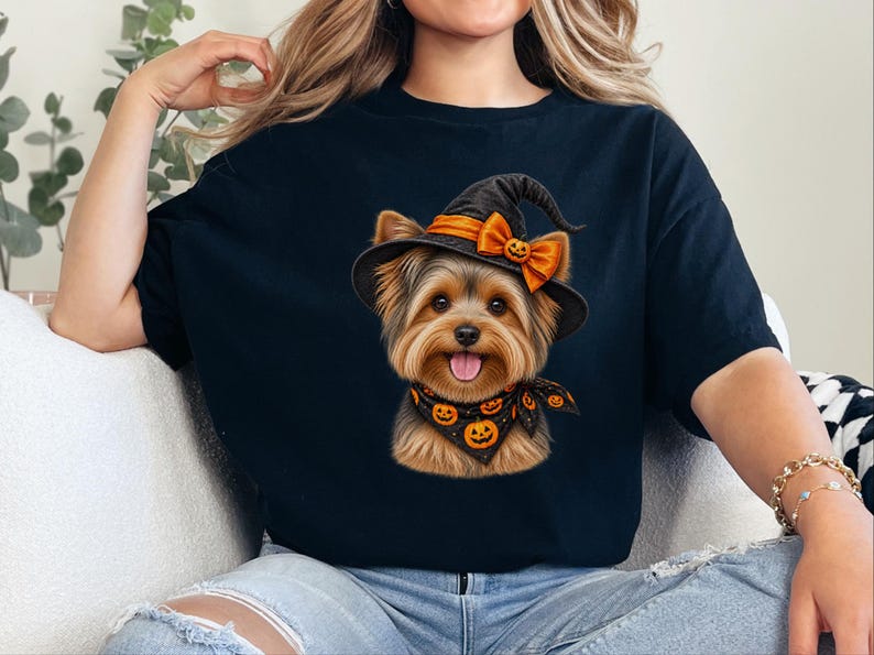 Yorkie Halloween Shirt, Yorkie Mom Gift, Witch Dog Shirt, Halloween Dog Shirt, Yorkie Lover Gift, Fall Dog Sweatshirt image 6