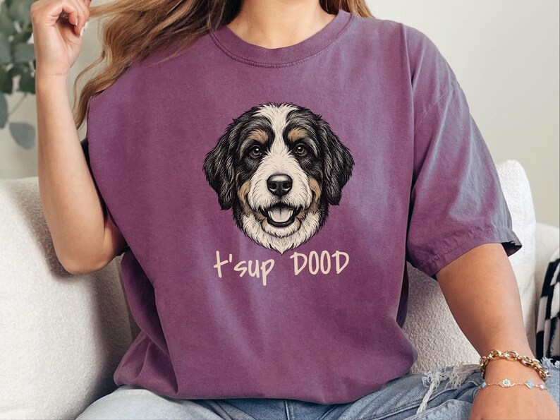 Comfort Colors Bernedoodle T-Shirt, T'sup Dood Dog Owner Tee, Tri-Color Bernese Mountain Dog Mix Shirt, Goldendoodle Sheepadoodle Doodle bild 5