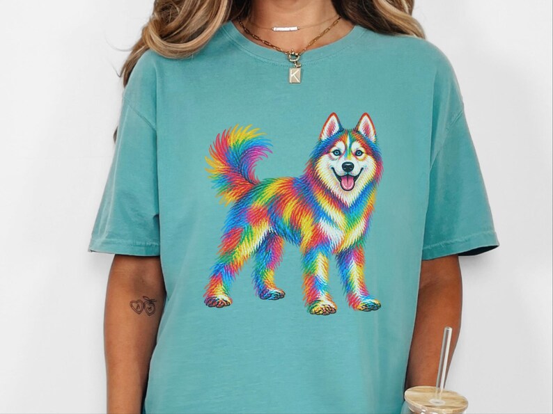 Husky Dog Shirt, Siberian Husky Gift, Colorful Dog Art, Husky Mom Gift, Dog Lover Tee image 10