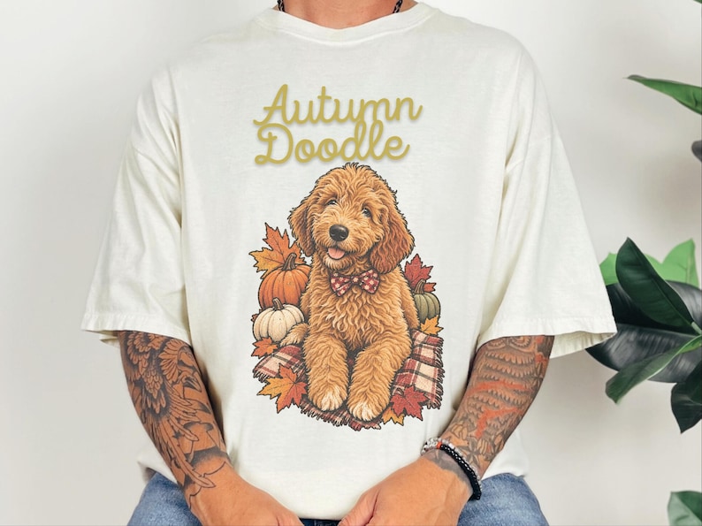 Koszulka dla psa w jesiennych kolorach Comfort Colors, koszulka dla mamy Goldendoodle, koszulka z jesiennym motywem Doodle, strój na Święto Dziękczynienia dla miłośnika psów Labradoodle, prezent dla miłośnika Doodle zdjęcie 6