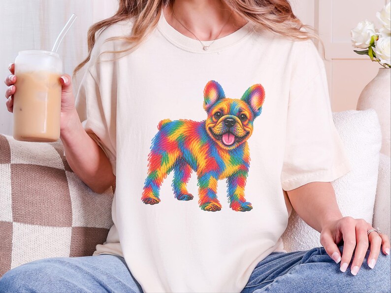 Frenchie Dog Shirt, Colorful Dog Art, French Bulldog Mom Gift, Frenchie Lover Present, Vibrant Pet Portrait Tee image 10