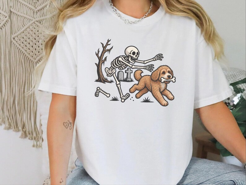 Camiseta Cavapoo, Camiseta de Perro Esqueleto, Camiseta de Perro de Halloween, Camiseta de Perro Espeluznante, Regalo para Mamá Cavapoo, Camiseta para Amantes de los Perros, Camiseta de Halloween de Esqueleto imagen 5