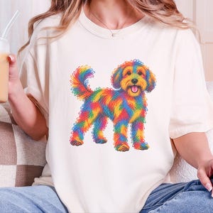 Camiseta de perro Schnoodle, regalo para dueños de Schnoodle, arte de perros colorido, camiseta con estampado de garabatos, ropa para amantes de los perros imagen 8