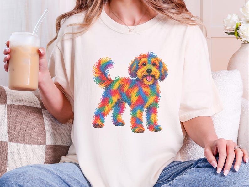 Camiseta de perro Schnoodle, regalo para dueños de Schnoodle, arte de perros colorido, camiseta con estampado de garabatos, ropa para amantes de los perros imagen 8
