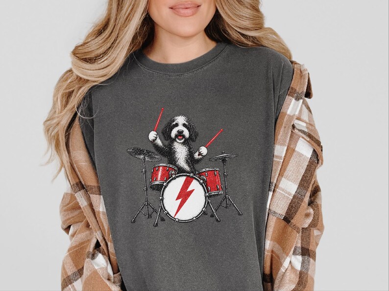 Rockmusiker, trummis, presentidé, hundälskare, rockstjärna, hund bild 9