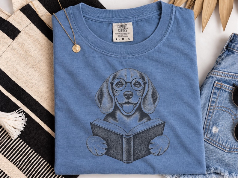 T-shirt Beagle, Cadeau pour amoureux des Beagles, T-shirt pour passionnés de lecture, T-shirt pour lecteurs et bibliophiles, T-shirt avec un chien qui lit, T-shirt bibliothèque, T-shirt livres image 2
